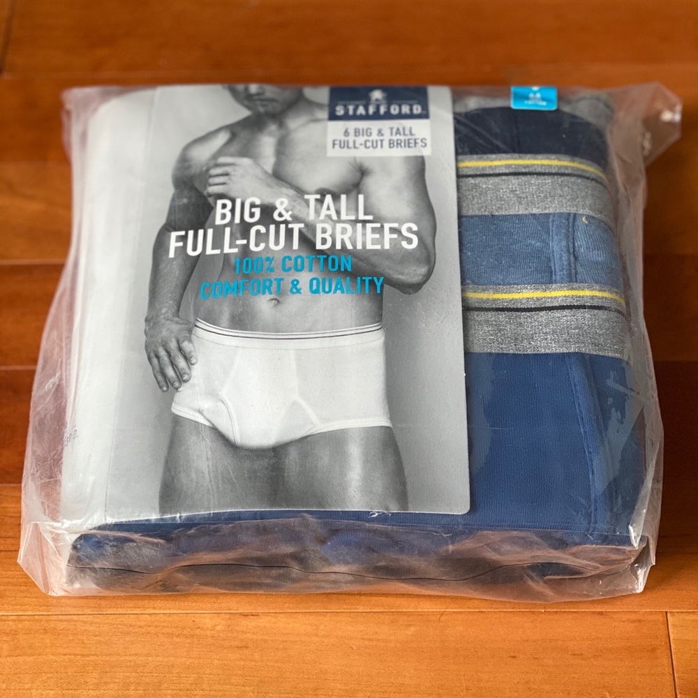 Stafford Big & Tall Full-Cut Briefs - Blue, White, Gray, Yellow